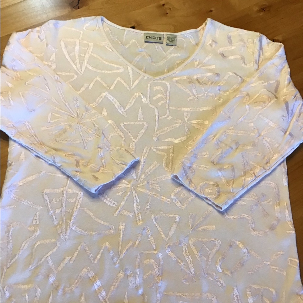 Chico’s Soft Pink Embroidered Top, Size 2